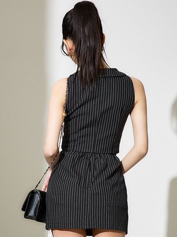 画像6: 襟付きストライプセットアップミニドレス/キャバドレス【XS-Lサイズ/1カラー】[HC02-U] 【SB】dzw