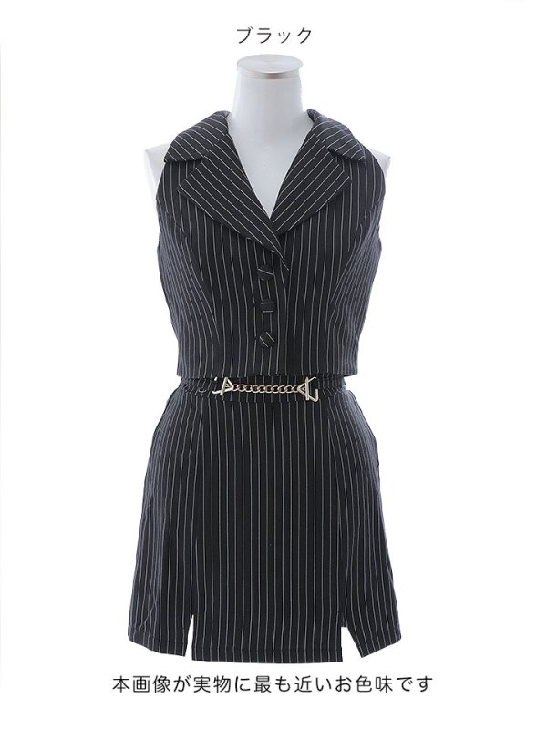 画像13: 襟付きストライプセットアップミニドレス/キャバドレス【XS-Lサイズ/1カラー】[HC02-U] 【SB】dzw