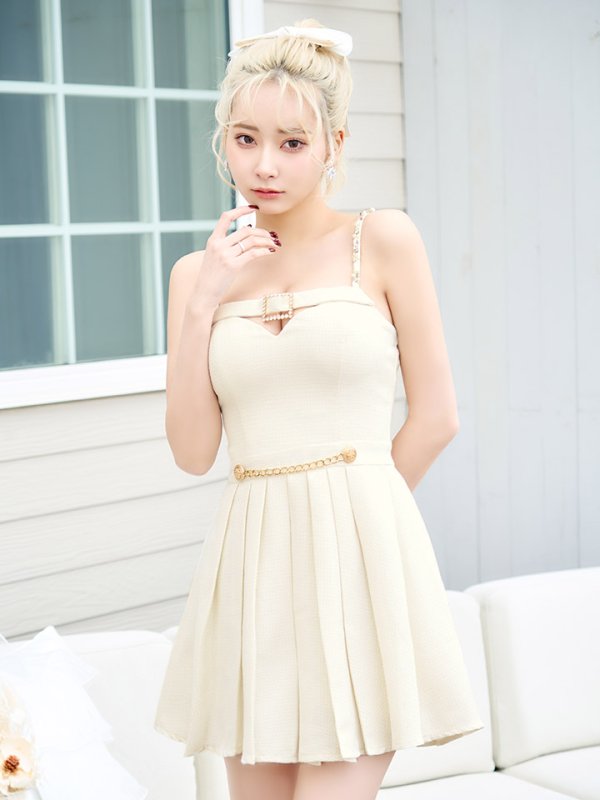 画像3: プリーツキャミドレス/ベルト/ビジュー/谷間見せ/ミニドレス/キャバドレス【XS-Mサイズ/1カラー】[HC02] 【SB】dzk