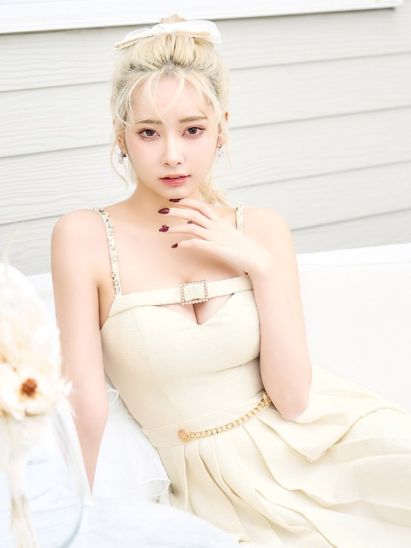 画像7: プリーツキャミドレス/ベルト/ビジュー/谷間見せ/ミニドレス/キャバドレス【XS-Mサイズ/1カラー】[HC02] 【SB】dzk