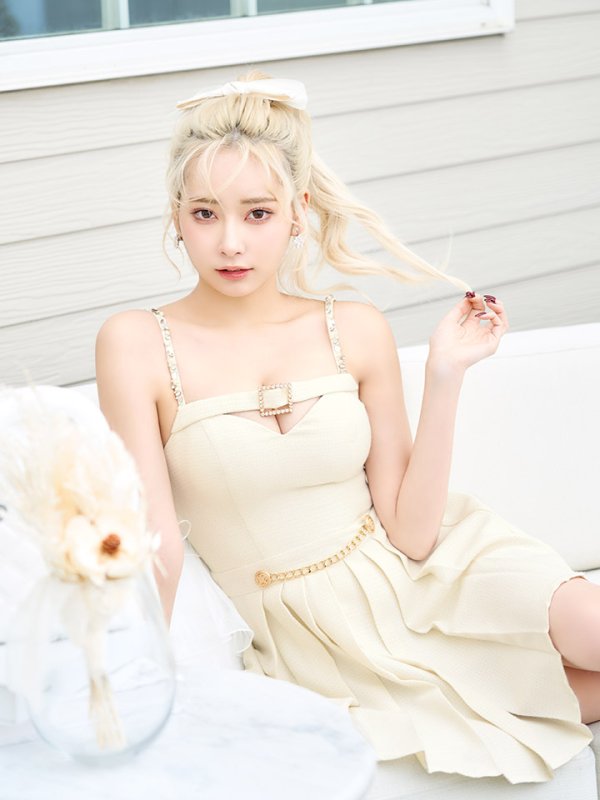 画像9: プリーツキャミドレス/ベルト/ビジュー/谷間見せ/ミニドレス/キャバドレス【XS-Mサイズ/1カラー】[HC02] 【SB】dzk