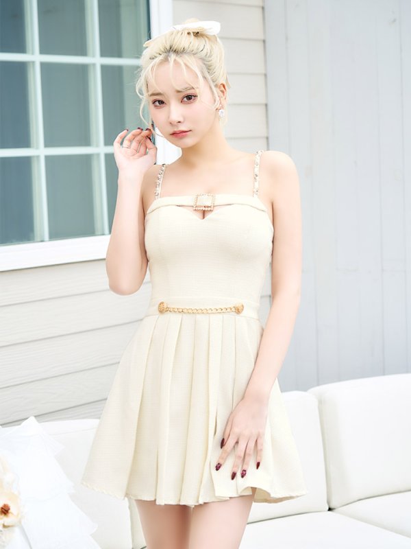 画像11: プリーツキャミドレス/ベルト/ビジュー/谷間見せ/ミニドレス/キャバドレス【XS-Mサイズ/1カラー】[HC02] 【SB】dzk