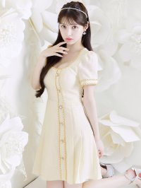 スクエアネックプリーツツイードドレス/キャバドレス【S-XLサイズ/1カラー】[OF01] 【SB】dzw