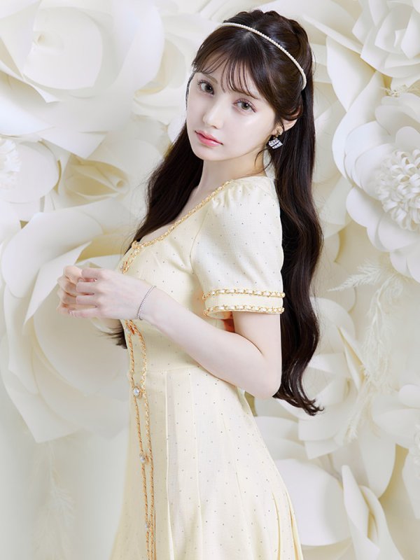 画像7: スクエアネックプリーツツイードドレス/キャバドレス【S-XLサイズ/1カラー】[OF01A] 【SB】dzw