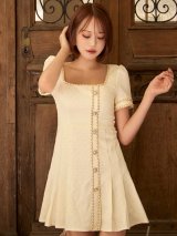 スクエアネックプリーツツイードドレス/キャバドレス【S-XLサイズ/1カラー】[OF01A] 【SB】dzw