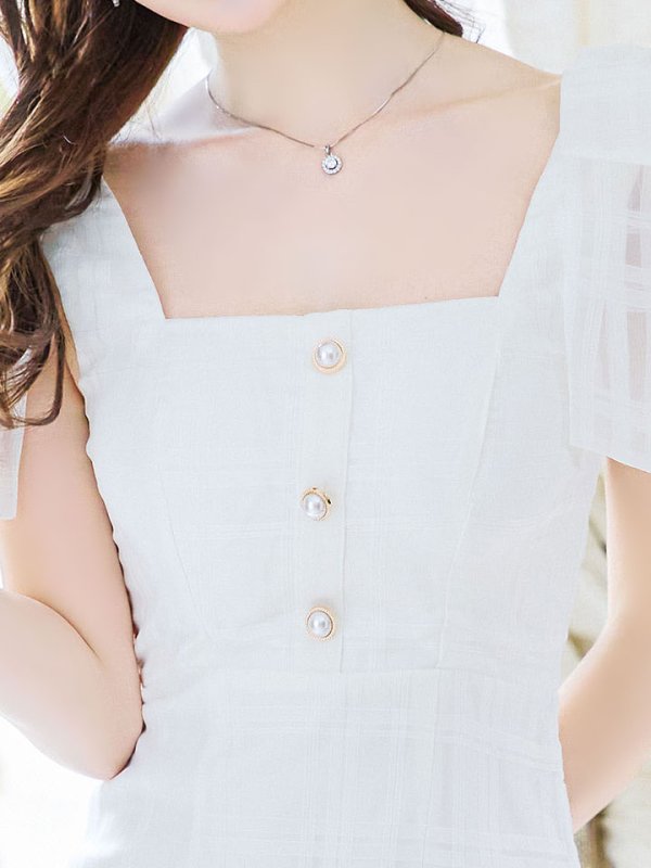 画像5: 【sifeel/シフィール】チュールレイヤードワンピース/ノースリーブ/リボン/パールボタン/谷間見せ/背中見せ/ミディアムドレス/キャバドレス【S-Mサイズ/2カラー】[HC02] 【SB】