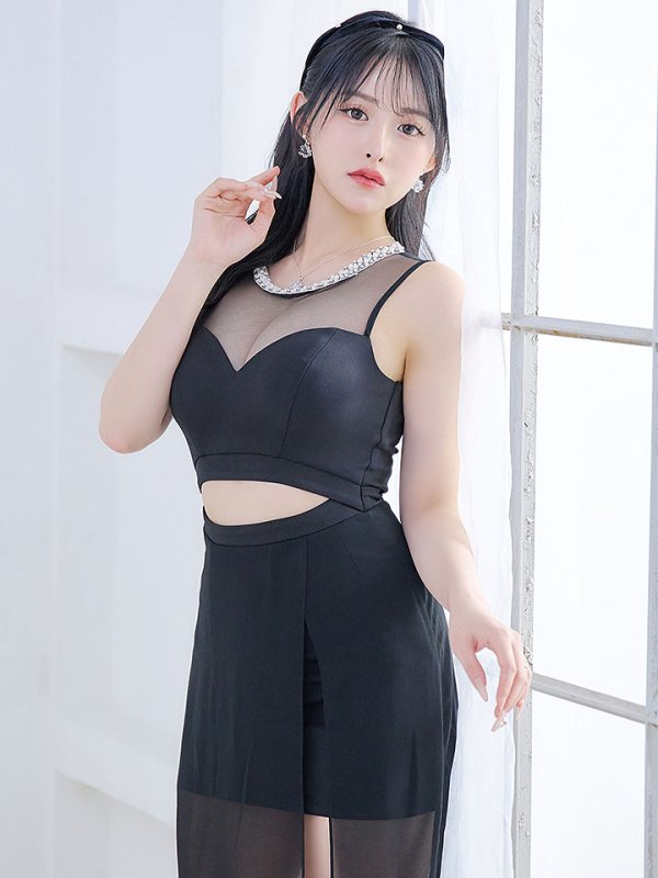 画像3: シースルーノースリーブドレス/チュール/ビジュー/パール/谷間見せ/背中見せ/ロングドレス/キャバドレス【S-Lサイズ/1カラー】[HC02] 【SB】dzj