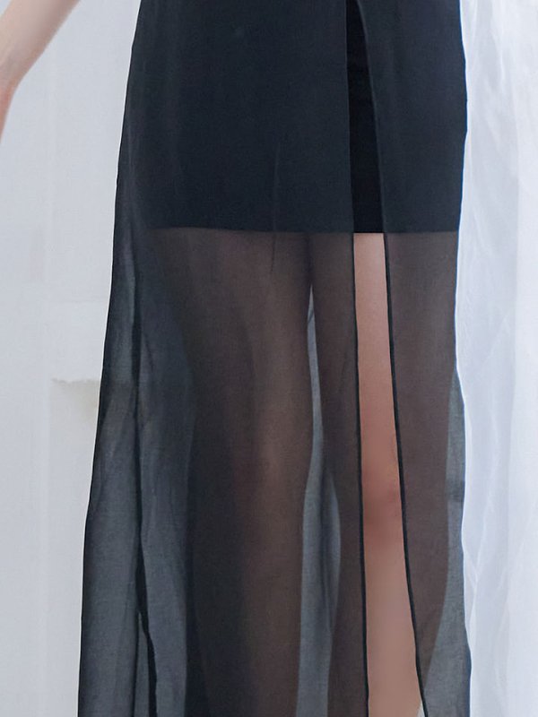 画像5: シースルーノースリーブドレス/チュール/ビジュー/パール/谷間見せ/背中見せ/ロングドレス/キャバドレス【S-Lサイズ/1カラー】[HC02] 【SB】dzj