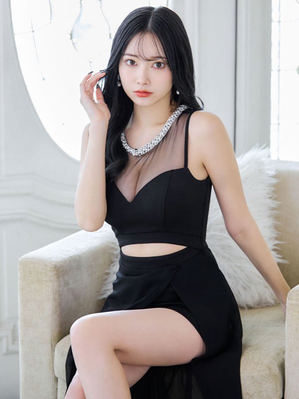 画像11: シースルーノースリーブドレス/チュール/ビジュー/パール/谷間見せ/背中見せ/ロングドレス/キャバドレス【S-Lサイズ/1カラー】[HC02] 【SB】dzj