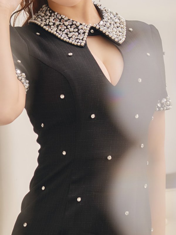 画像6: 新色登場!ビジューミニドレス/パール/襟/半袖/谷間見せ/背中隠し/ミニドレス/キャバドレス【XS-XLサイズ/4カラー】[OF01A-X] 【SB】dzw