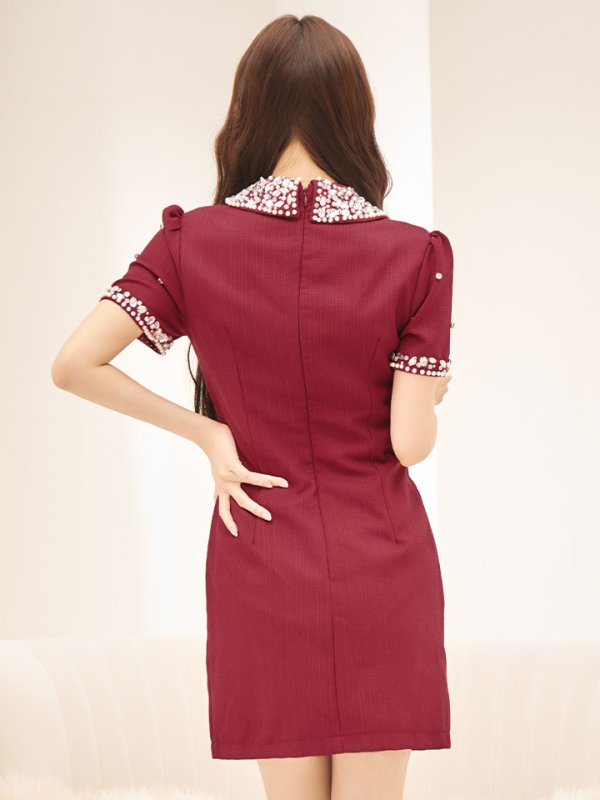 画像9: 【送料無料!】ビジューミニドレス/パール/襟/半袖/谷間見せ/背中隠し/ミニドレス/キャバドレス【XS-XLサイズ/4カラー】[OF01A-X] 【SB】dzw