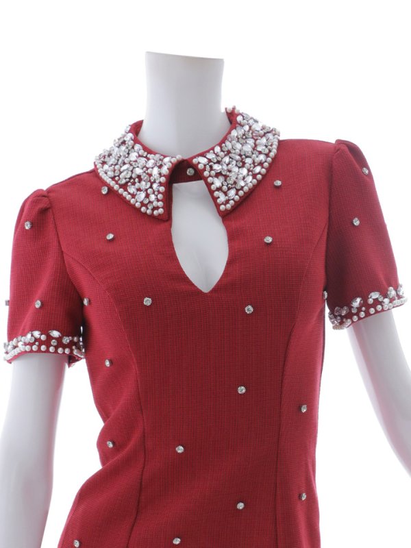 画像34: 【送料無料!】ビジューミニドレス/パール/襟/半袖/谷間見せ/背中隠し/ミニドレス/キャバドレス【XS-XLサイズ/4カラー】[OF01A-X] 【SB】dzw