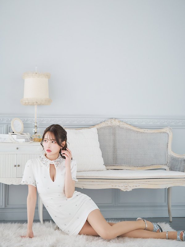 画像15: 【送料無料!】ビジューミニドレス/パール/襟/半袖/谷間見せ/背中隠し/ミニドレス/キャバドレス【XS-XLサイズ/4カラー】[OF01A-X] 【SB】dzw