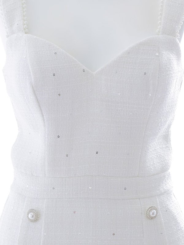 画像15: ツイードプリーツワンピース/パールショルダー/Aライン/谷間見せ/背中隠し/ミニドレス/キャバドレス【XS-Mサイズ/1カラー】[OF01A] dzc