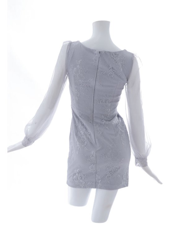 画像18: 刺繍レースミニドレス/ロングスリーブ/シアー/パールボタン/谷間見せ/背中隠し/ミニドレス/キャバドレス【XS-Lサイズ/2カラー】[HC02] 【SB】dzco