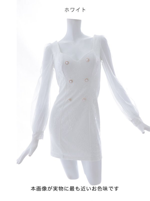 画像17: 刺繍レースミニドレス/ロングスリーブ/シアー/パールボタン/谷間見せ/背中隠し/ミニドレス/キャバドレス【XS-Lサイズ/2カラー】[HC02] 【SB】dzco