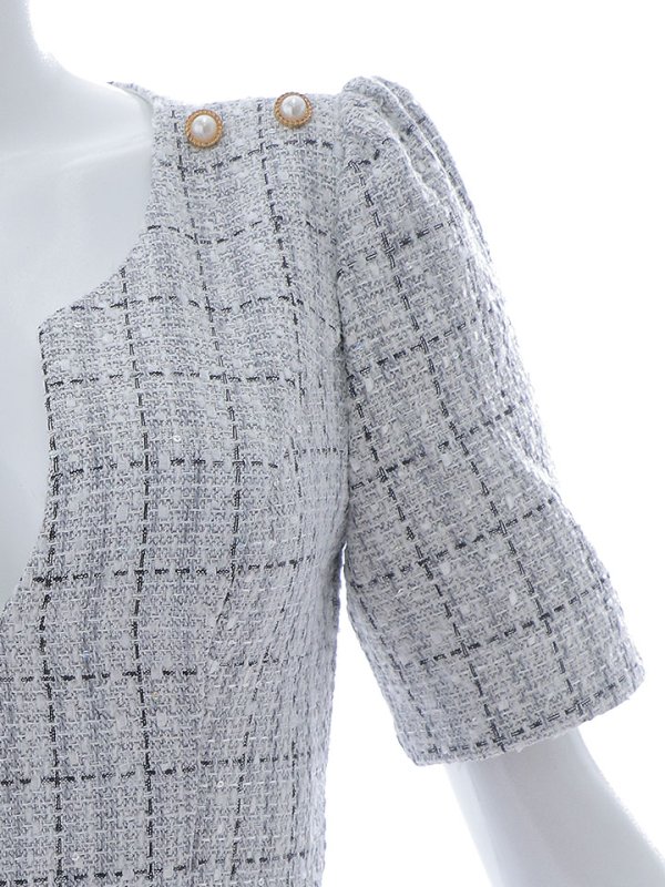 画像15: 新サイズ登場!ツイードワンピースドレス/チェック柄/デザインバックル/Aライン/谷間見せ/背中隠し/ミニドレス/キャバドレス【XS-Lサイズ/1カラー】[OF01A] 【SB】dzws