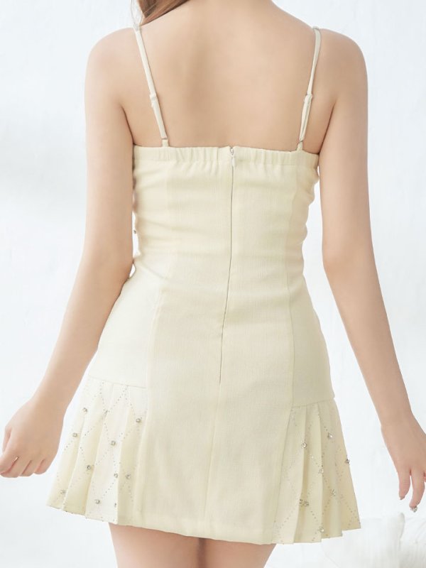 画像7: ビジューキャミワンピースドレス/ツイード/プリーツスカート/ローライズ/ローウエスト/パールボタン/谷間見せ/背中見せ/ミニドレス/キャバドレス【XS-Mサイズ/2カラー】[OF01A]【SB】dzwo