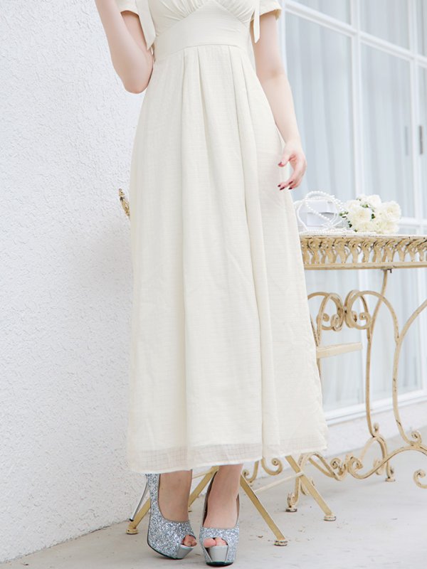 画像5: SALE!シフォンハイウエストタックドレス/ギャザー/リボン/フレアー/半袖/谷間見せ/背中隠し/ロングドレス/キャバドレス【S-Lサイズ/1カラー】[OF01] 【SB】dzw