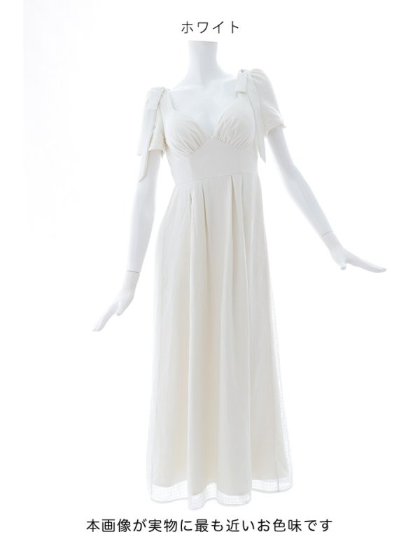 画像13: SALE!シフォンハイウエストタックドレス/ギャザー/リボン/フレアー/半袖/谷間見せ/背中隠し/ロングドレス/キャバドレス【S-Lサイズ/1カラー】[OF01] 【SB】dzw