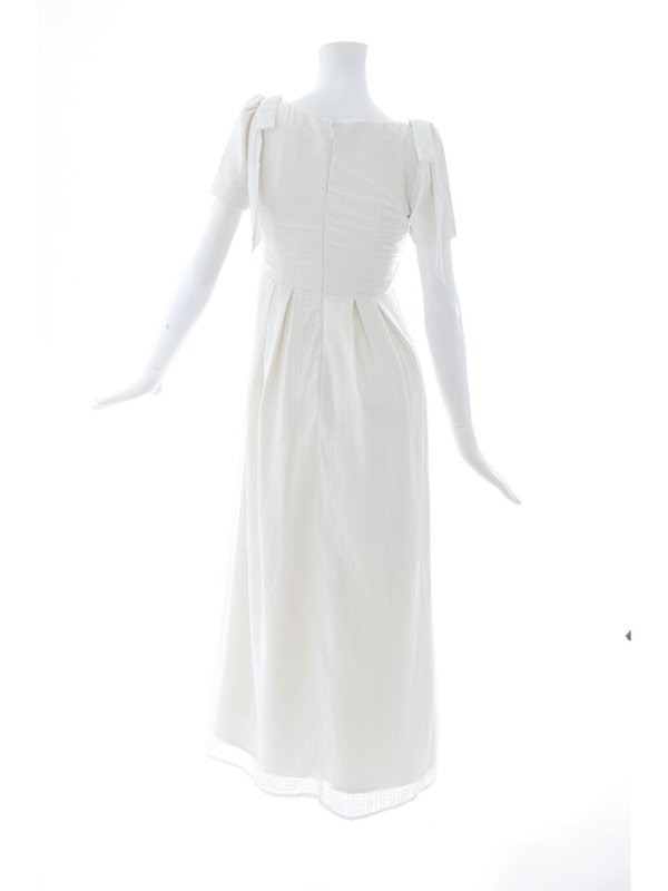 画像14: SALE!シフォンハイウエストタックドレス/ギャザー/リボン/フレアー/半袖/谷間見せ/背中隠し/ロングドレス/キャバドレス【S-Lサイズ/1カラー】[OF01] 【SB】dzw