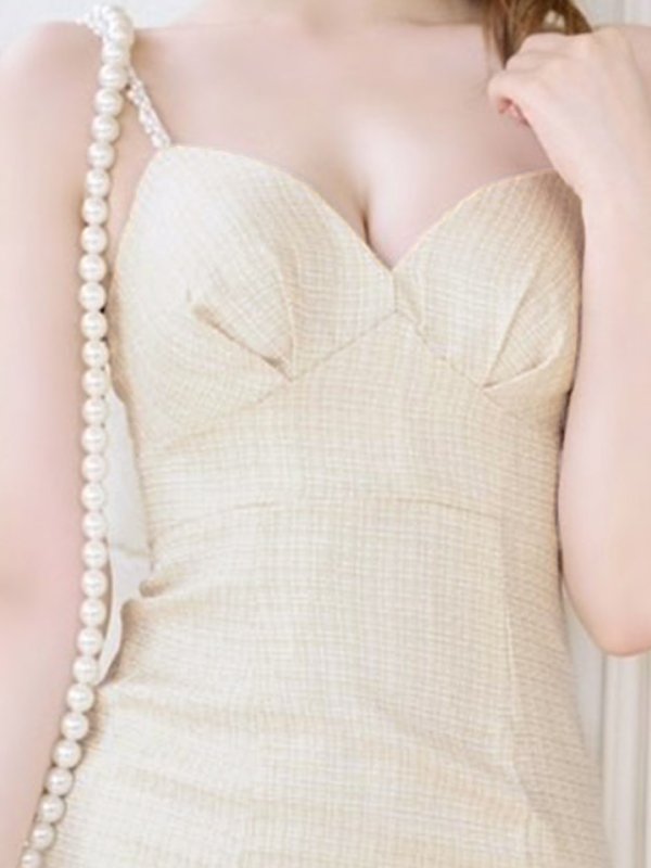 画像4: SALE!ロングキャミマーメイドドレス/ツイード/パール/谷間見せ/背中見せ/ロングドレス/キャバドレス【XS-Mサイズ/1カラー】[OF01] 【SB】dzwo