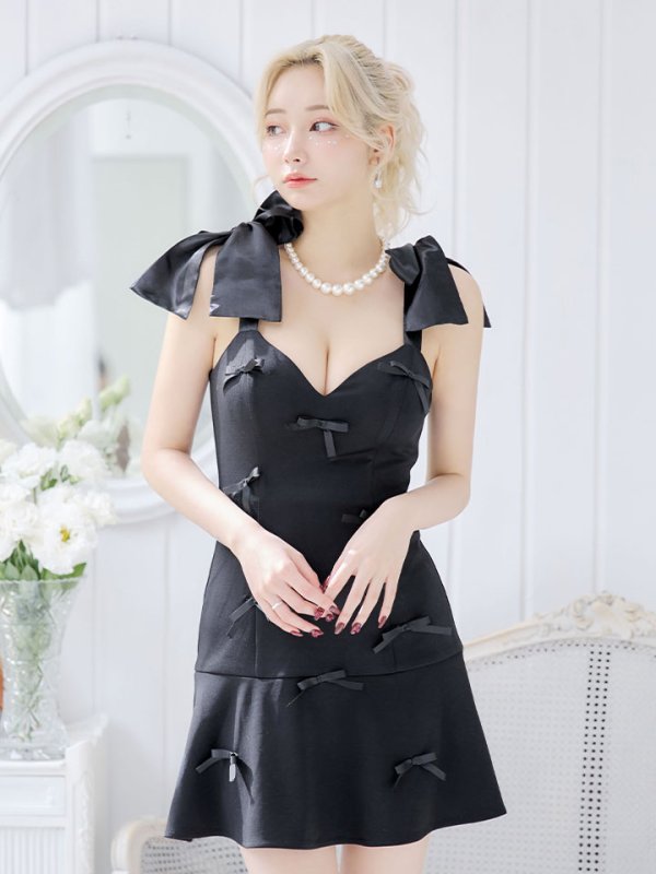 画像8: リボンショルダーワンピースドレス/ノールリーブ/リボン/谷間見せ/背中見せ/ミニドレス/キャバドレス【XS-Mサイズ/1カラー】[HC02-U] 【SB】dzw