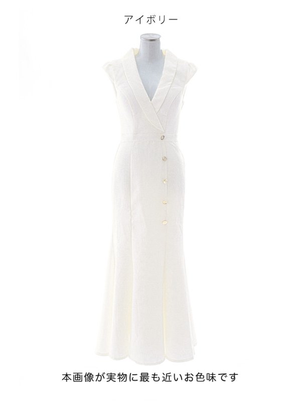 画像13: マーメイドロングドレス/ボタン/フレンチスリーブ/衿/ツイード/谷間見せ/背中隠し/キャバドレス【XS-Lサイズ/1カラー】[OF01A] 【SB】dzwu