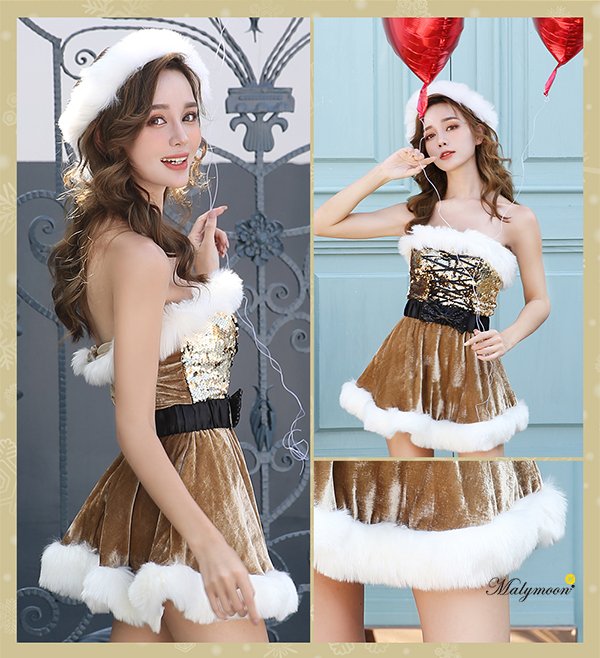 画像6: 【即日発送】【クリスマスコスプレ4点セット】【Malymoon/マリームーン】レースアップxウエストリボンサンタコスプレ【フリーサイズ/8カラー】[OF03]