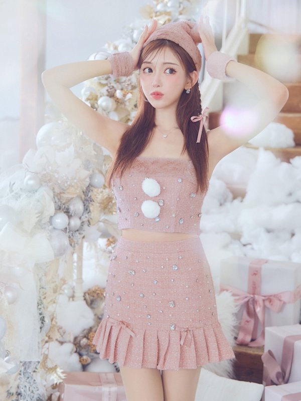 画像22: 【ノベルティ対象】【即日発送！】【サンタコス 4点セット】【XS-Lサイズ/1カラー】チェックセットアップビジューサンタコスプレ[YMT]