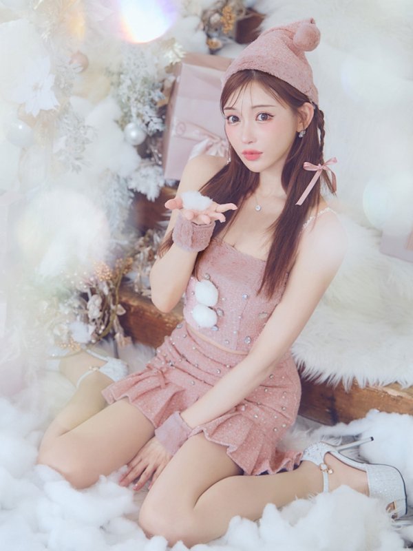 画像28: 【ノベルティ対象】【即日発送！】【サンタコス 4点セット】【XS-Lサイズ/1カラー】チェックセットアップビジューサンタコスプレ[YMT]