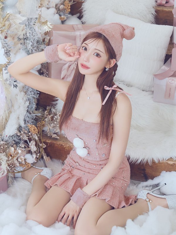 画像5: 【ノベルティ対象】【即日発送！】【サンタコス 4点セット】【XS-Lサイズ/1カラー】チェックセットアップビジューサンタコスプレ[YMT]