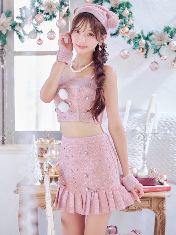 画像13: 【ノベルティ対象】【即日発送！】【サンタコス 4点セット】【XS-Lサイズ/1カラー】チェックセットアップビジューサンタコスプレ[YMT]