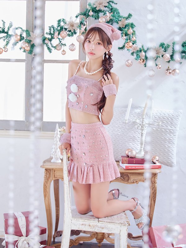 画像15: 【ノベルティ対象】【即日発送！】【サンタコス 4点セット】【XS-Lサイズ/1カラー】チェックセットアップビジューサンタコスプレ[YMT]