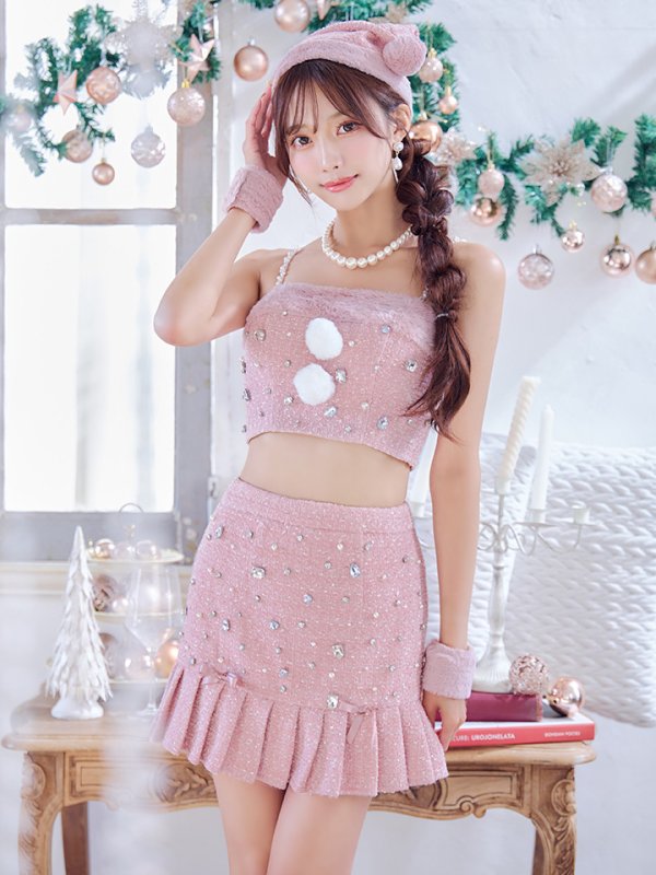 画像17: 【ノベルティ対象】【即日発送！】【サンタコス 4点セット】【XS-Lサイズ/1カラー】チェックセットアップビジューサンタコスプレ[YMT]