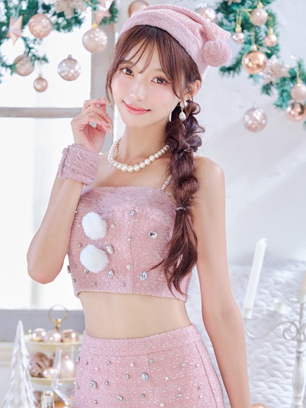 画像11: 【ノベルティ対象】【即日発送！】【サンタコス 4点セット】【XS-Lサイズ/1カラー】チェックセットアップビジューサンタコスプレ[YMT]