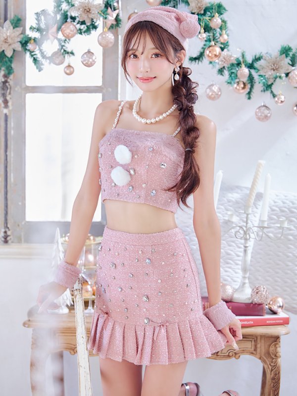 画像12: 【ノベルティ対象】【即日発送！】【サンタコス 4点セット】【XS-Lサイズ/1カラー】チェックセットアップビジューサンタコスプレ[YMT]