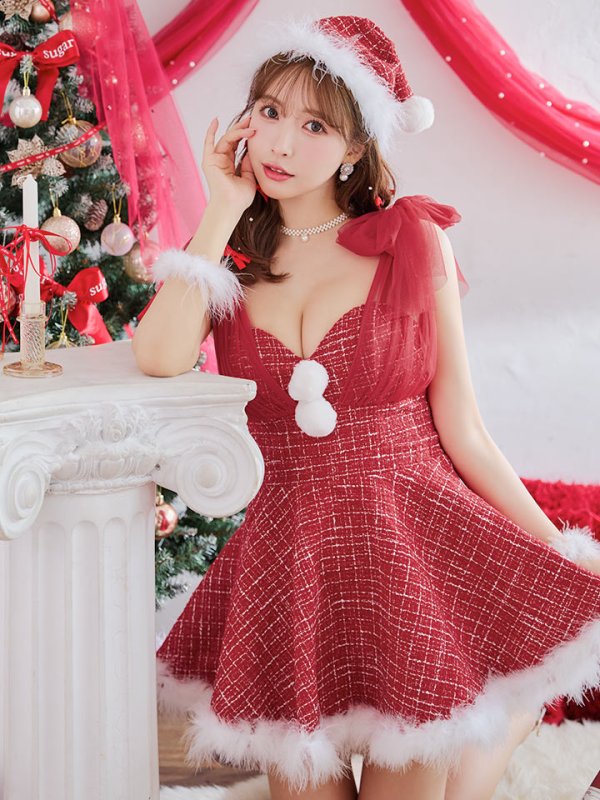 画像15: 【ノベルティ対象】【即日発送】【サンタコス 4点セット】【XS-XLサイズ/1カラー】チュールリボンツイードフレアサンタ[YMT]