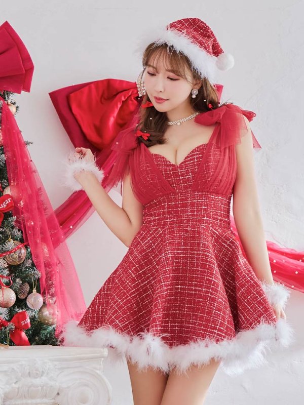 画像19: 【ノベルティ対象】【即日発送】【サンタコス 4点セット】【XS-XLサイズ/1カラー】チュールリボンツイードフレアサンタ[YMT]