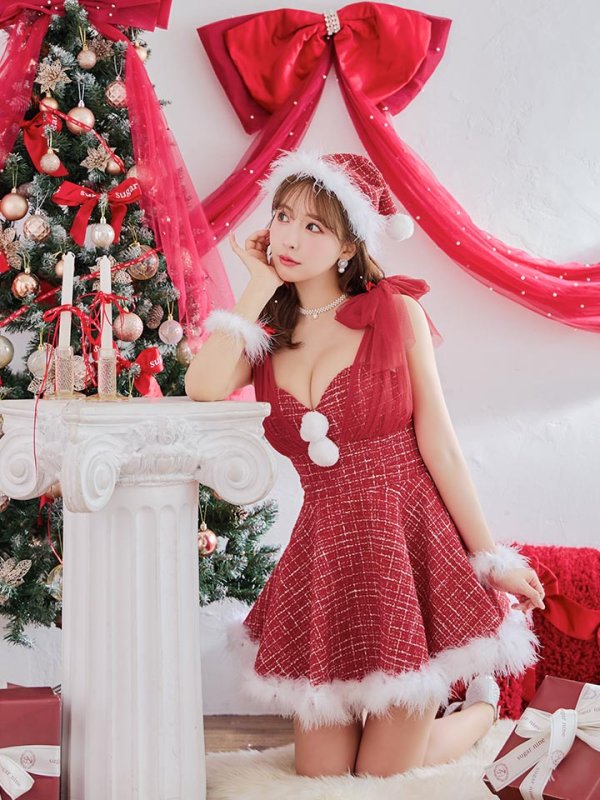 画像7: 【ノベルティ対象】【即日発送】【サンタコス 4点セット】【XS-XLサイズ/1カラー】チュールリボンツイードフレアサンタ[YMT]