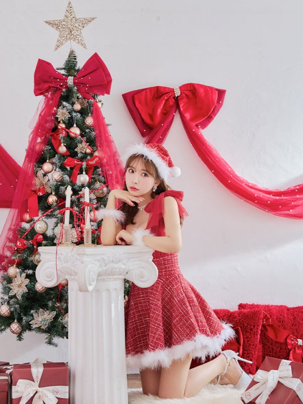 画像9: 【ノベルティ対象】【即日発送】【サンタコス 4点セット】【XS-XLサイズ/1カラー】チュールリボンツイードフレアサンタ[YMT]