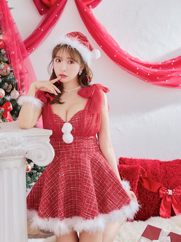 画像11: 【ノベルティ対象】【即日発送】【サンタコス 4点セット】【XS-XLサイズ/1カラー】チュールリボンツイードフレアサンタ[YMT]