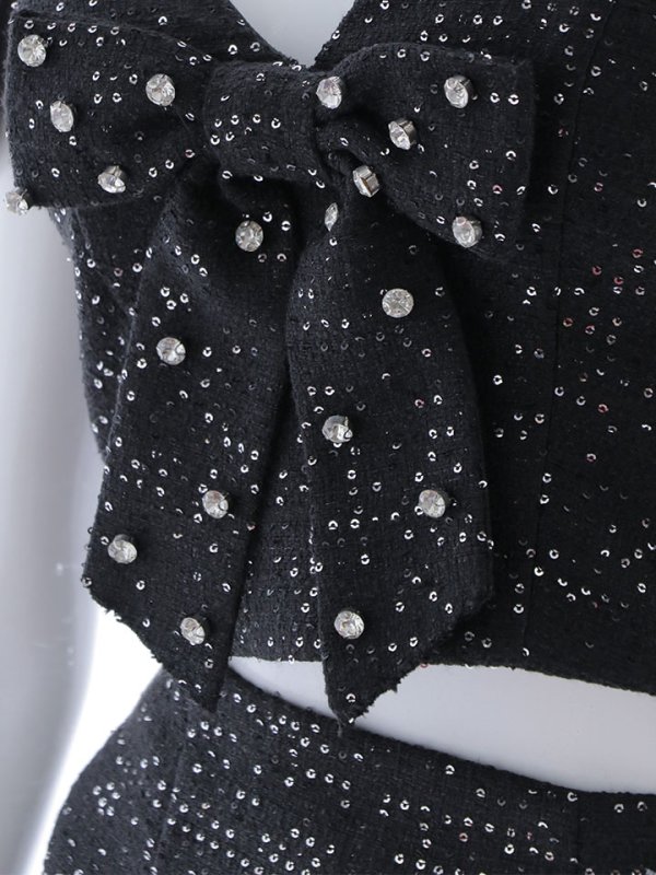 画像16: 【送料無料!】オフショルツイードセットアップドレス/ビジュー/パール/キャミソール/タイト/2ピース/谷間見せ/背中見せ/キャバドレス/ミニドレス【XS-Lサイズ/1カラー】[OF01A] 【SB】dzps