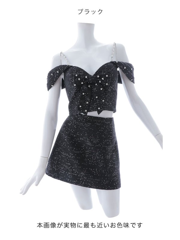 画像12: 【送料無料!】オフショルツイードセットアップドレス/ビジュー/パール/キャミソール/タイト/2ピース/谷間見せ/背中見せ/キャバドレス/ミニドレス【XS-Lサイズ/1カラー】[OF01A] 【SB】dzps