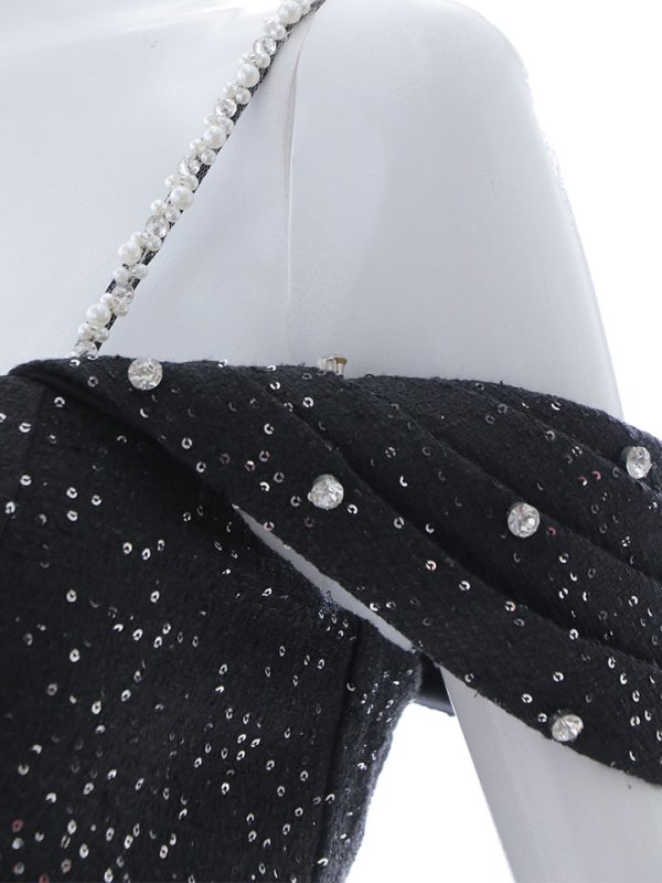 画像14: 【送料無料!】オフショルツイードセットアップドレス/ビジュー/パール/キャミソール/タイト/2ピース/谷間見せ/背中見せ/キャバドレス/ミニドレス【XS-Lサイズ/1カラー】[OF01A] 【SB】dzps