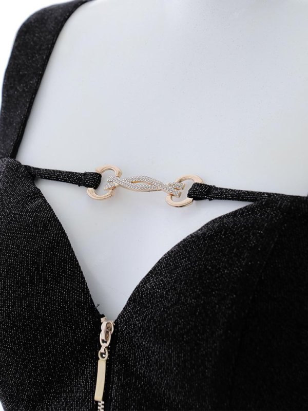 画像14: フロントジップラメセットアップドレス/ノースリーブ/タイト/スリット/ミニドレス/ キャバドレス【XS-Lサイズ/1カラー】[OF01A]【SB】dzjv