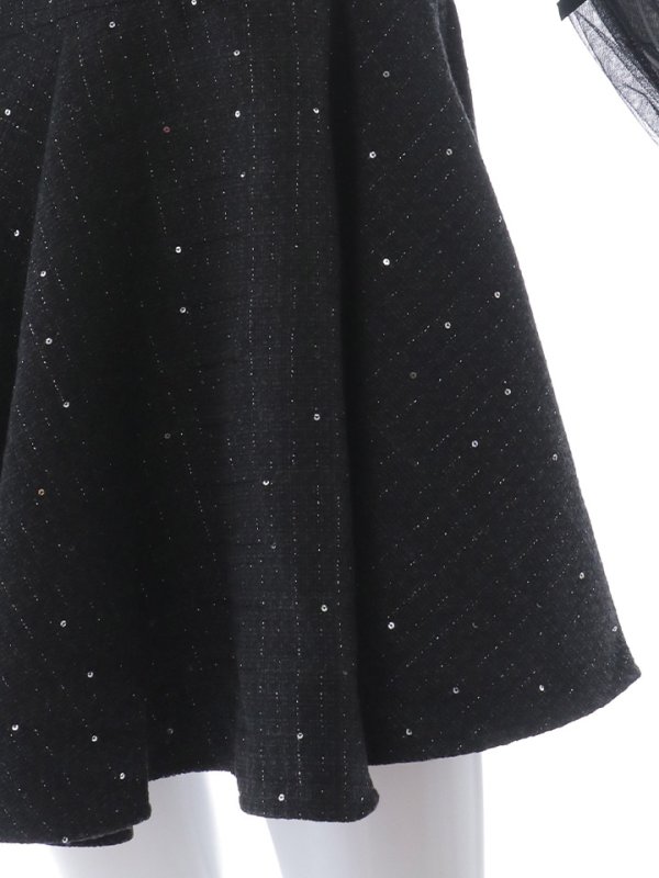 画像16: シアー長袖リボンツイードフレアワンピース/キャバドレス【XS-XLサイズ/1カラー】[OF01A] 【SB】dzco