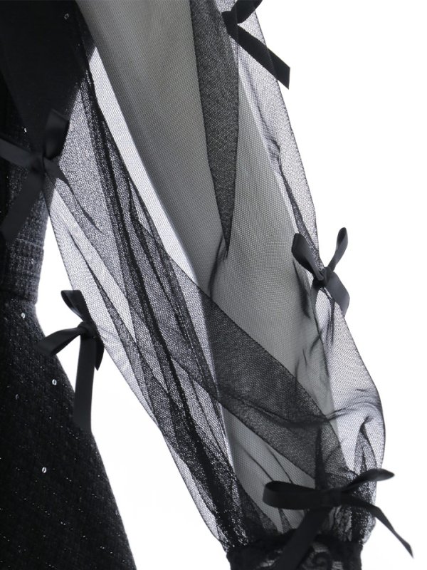 画像15: シアー長袖リボンツイードフレアワンピース/キャバドレス【XS-XLサイズ/1カラー】[OF01A] 【SB】dzco