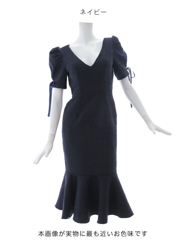 画像19: 【sifeel/シフィール】ツイードマーメイドドレス/Vネック/リボン/谷間見せ/背中隠し/ミディアムドレス/キャバドレス【S-Lサイズ/2カラー】[OF01A] 【SB】dzcv