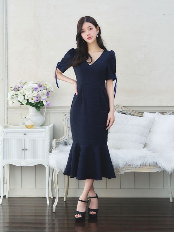 画像11: 【sifeel/シフィール】ツイードマーメイドドレス/Vネック/リボン/谷間見せ/背中隠し/ミディアムドレス/キャバドレス【S-Lサイズ/2カラー】[OF01A] 【SB】dzcv